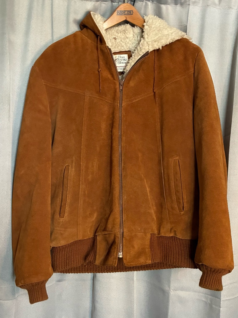 Vintage Suede Brown Hooded Bomber Jacket- Size 40 Men’s - Sears The Leather Shop